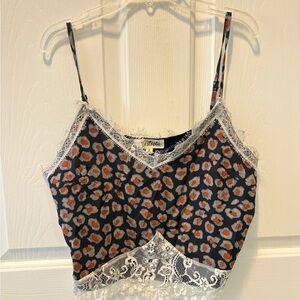 Listicle Navy and Orange Patterned Lace Cami